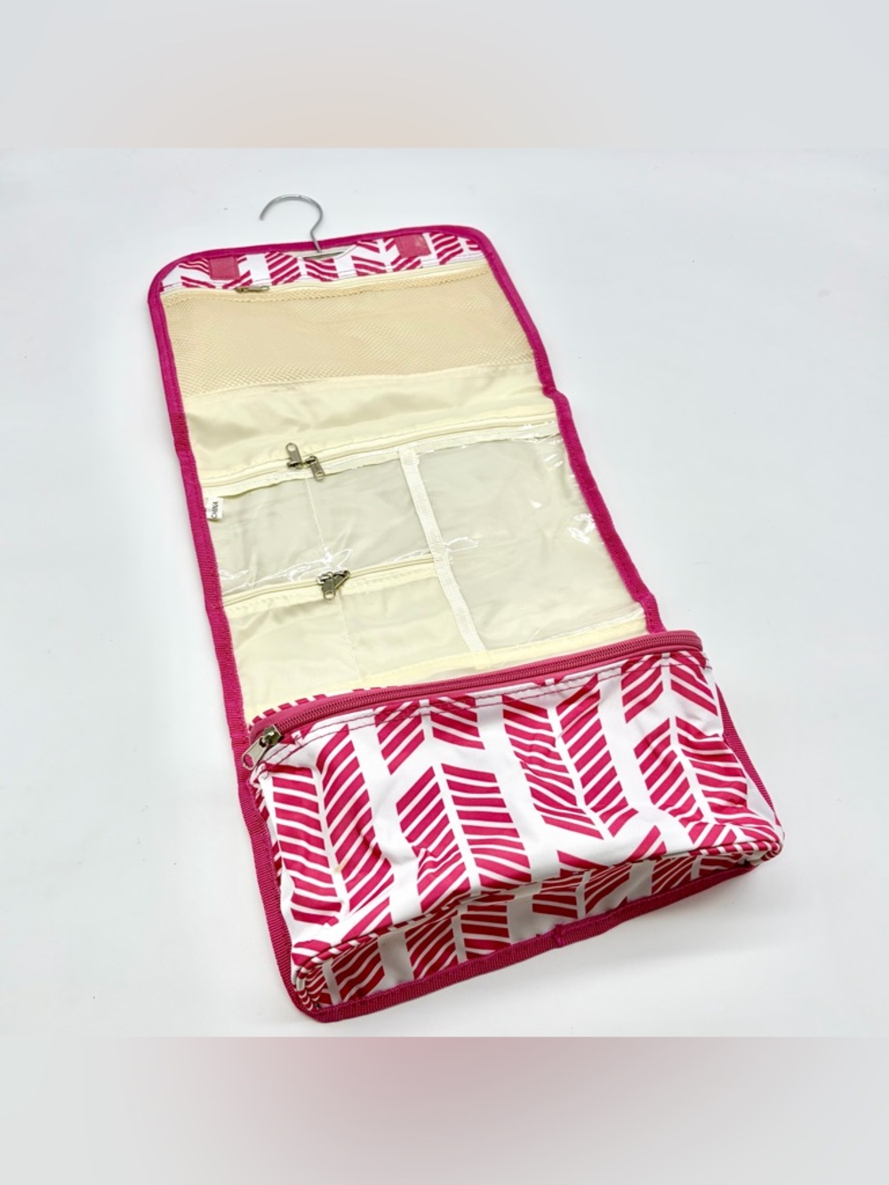 Hanging Travel Toiletry Bag in Pink Leaf Print